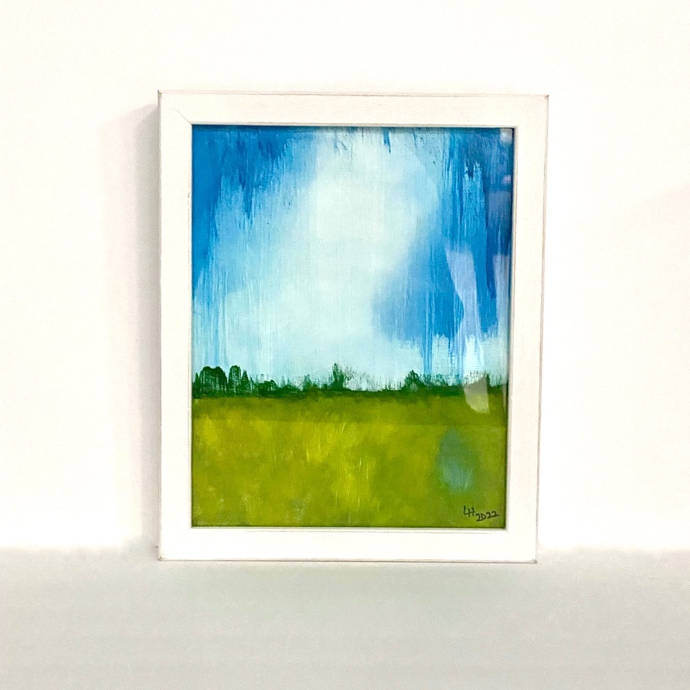 Original Acrylic Abstract Landscape Art on Paper Framed